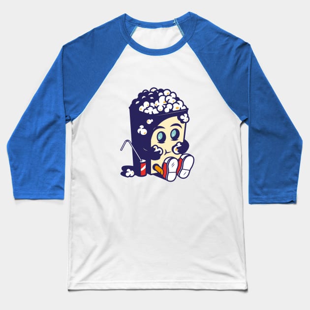 Movie Fan Popcorn Monster Baseball T-Shirt by propellerhead
